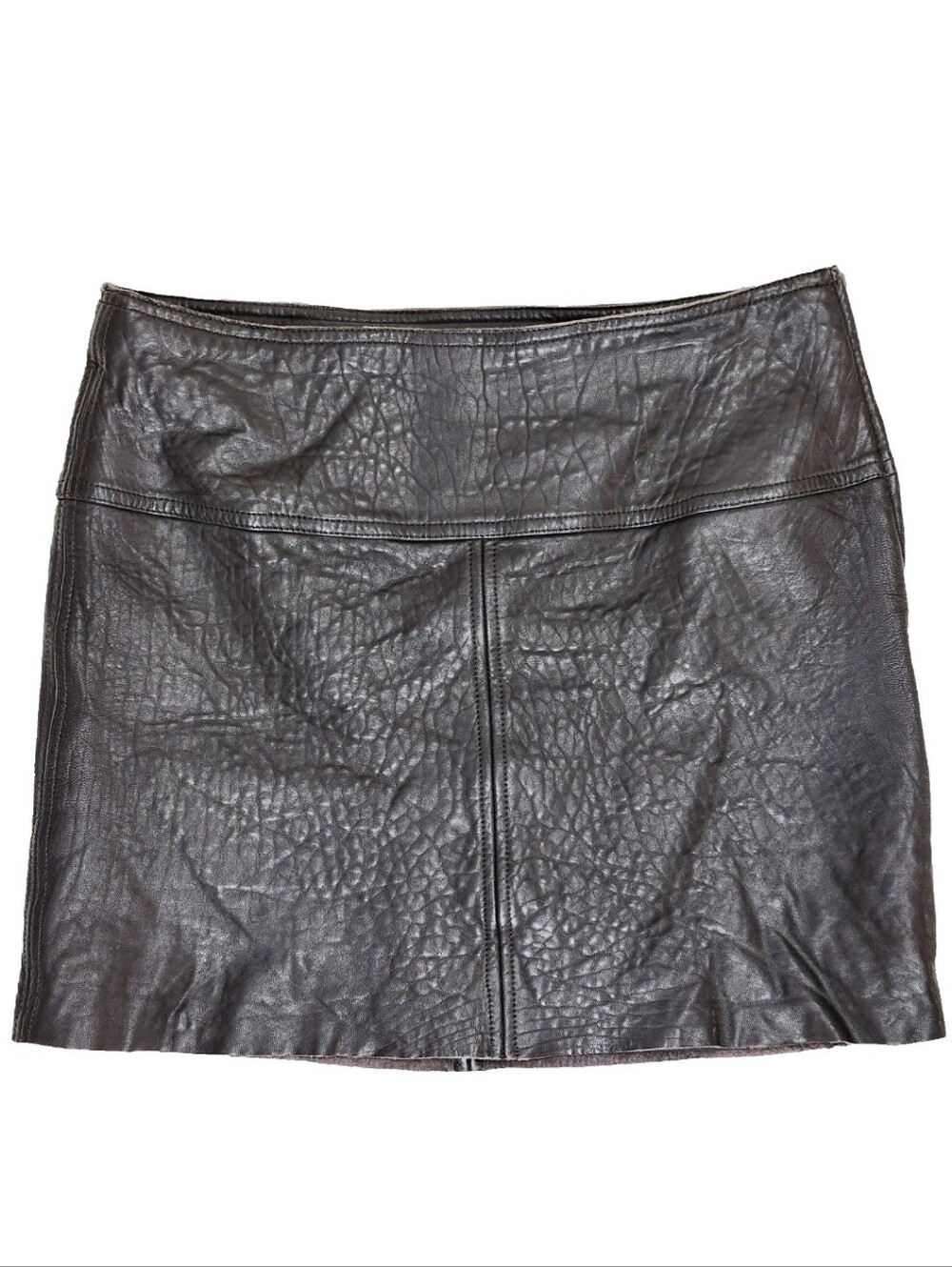 RRL RALPH Ralph Lauren Leather Mini Skirt Sz 6 Brown Vintage Raw Edge Double RL